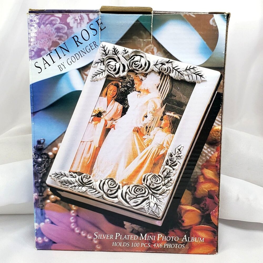 VTG Satin Rose by Godinger Silver Plated Mini Wedding/Anniversary Photo Album